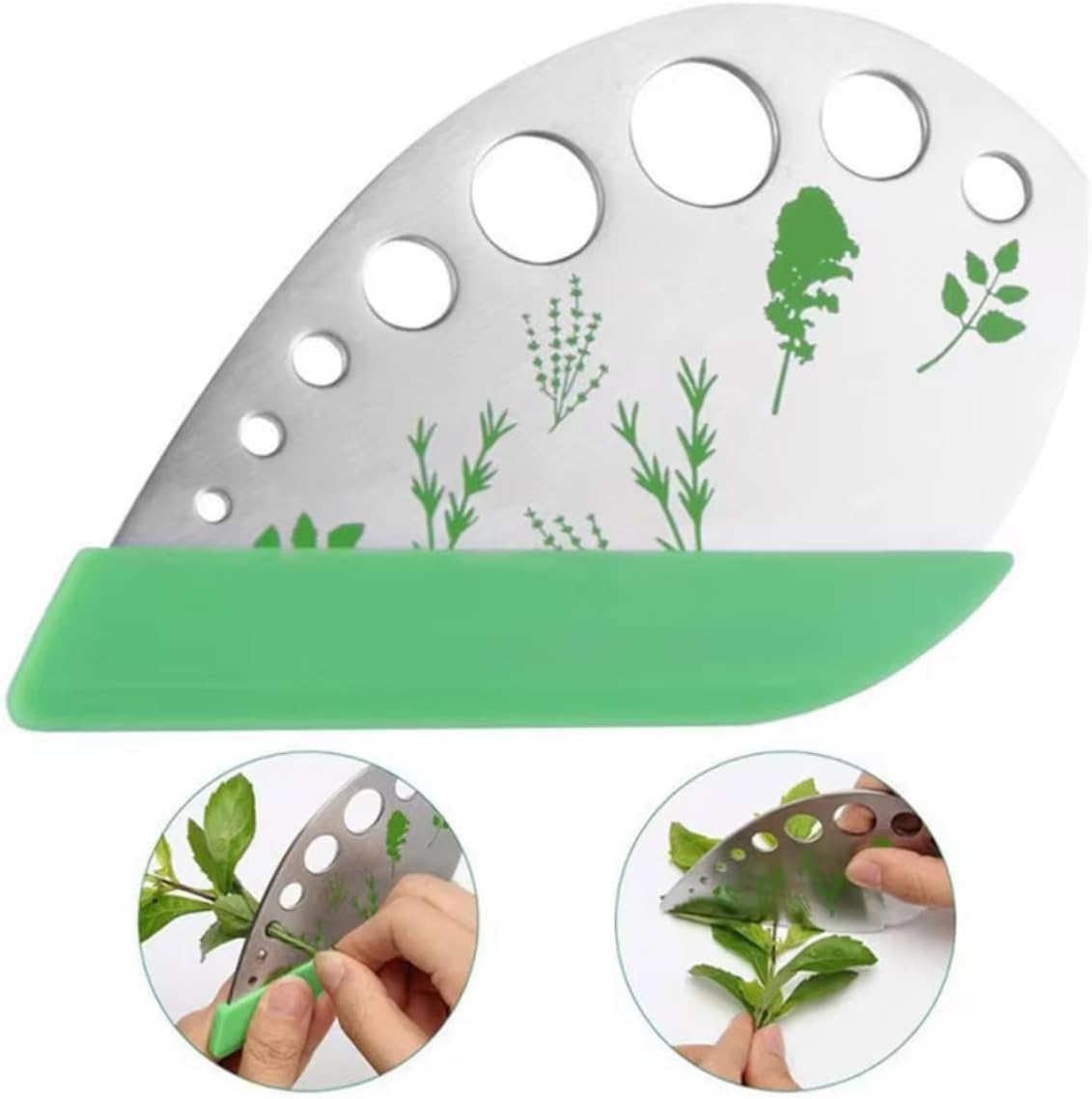 Herb Stripper, Green 9 holes Stainless Steel Kitchen Herbs Leaf Stripping Tool, Metal Herb Peeler for Kale, Collard Greens, Thyme, Basil, Rosemary Stripper