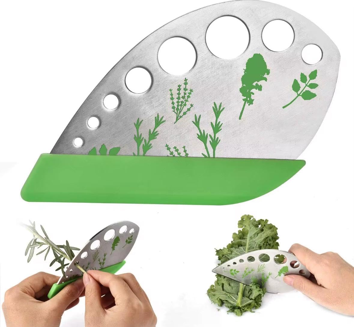 Herb Stripper, Green 9 holes Stainless Steel Kitchen Herbs Leaf Stripping Tool, Metal Herb Peeler for Kale, Collard Greens, Thyme, Basil, Rosemary Stripper