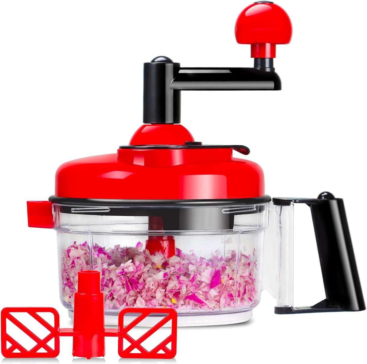 Manual Food Chopper Vegetable Chopper Hand Food Processor, Mixer, Blender, Whipper, Egg White Separator, Mincer, Grinder, Dicer with Clear Container 1200ml BPA Free Strong