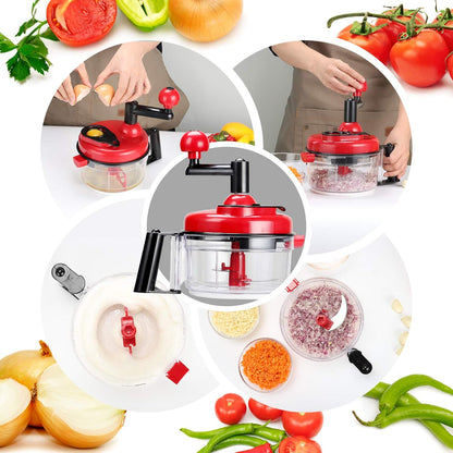 Manual Food Chopper Vegetable Chopper Hand Food Processor, Mixer, Blender, Whipper, Egg White Separator, Mincer, Grinder, Dicer with Clear Container 1200ml BPA Free Strong