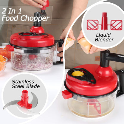Manual Food Chopper Vegetable Chopper Hand Food Processor, Mixer, Blender, Whipper, Egg White Separator, Mincer, Grinder, Dicer with Clear Container 1200ml BPA Free Strong