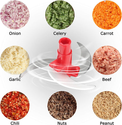 Manual Food Chopper Vegetable Chopper Hand Food Processor, Mixer, Blender, Whipper, Egg White Separator, Mincer, Grinder, Dicer with Clear Container 1200ml BPA Free Strong