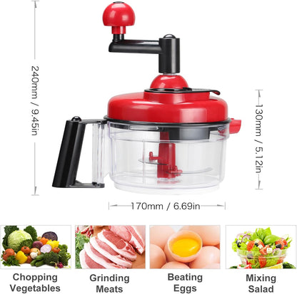 Manual Food Chopper Vegetable Chopper Hand Food Processor, Mixer, Blender, Whipper, Egg White Separator, Mincer, Grinder, Dicer with Clear Container 1200ml BPA Free Strong