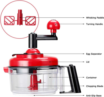 Manual Food Chopper Vegetable Chopper Hand Food Processor, Mixer, Blender, Whipper, Egg White Separator, Mincer, Grinder, Dicer with Clear Container 1200ml BPA Free Strong