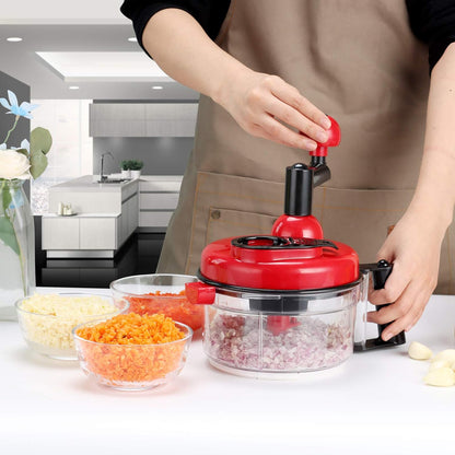 Manual Food Chopper Vegetable Chopper Hand Food Processor, Mixer, Blender, Whipper, Egg White Separator, Mincer, Grinder, Dicer with Clear Container 1200ml BPA Free Strong