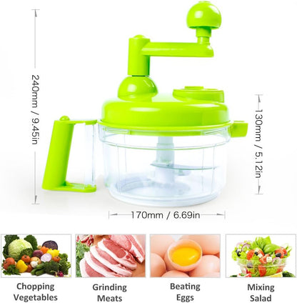 Manual Food Chopper Vegetable Chopper Hand Food Processor, Mixer, Blender, Whipper, Egg White Separator, Mincer, Grinder, Dicer with Clear Container 1200ml BPA Free Strong
