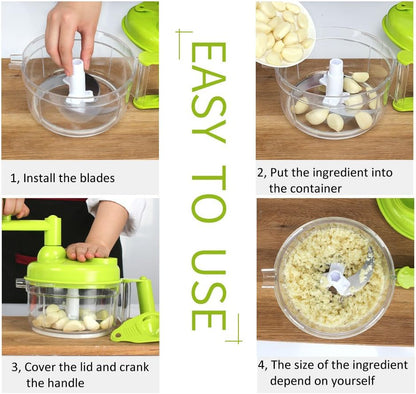Manual Food Chopper Vegetable Chopper Hand Food Processor, Mixer, Blender, Whipper, Egg White Separator, Mincer, Grinder, Dicer with Clear Container 1200ml BPA Free Strong