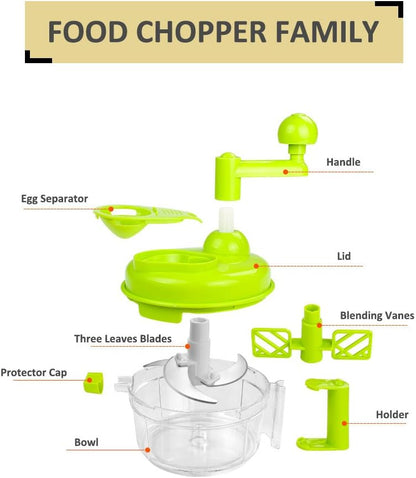 Manual Food Chopper Vegetable Chopper Hand Food Processor, Mixer, Blender, Whipper, Egg White Separator, Mincer, Grinder, Dicer with Clear Container 1200ml BPA Free Strong