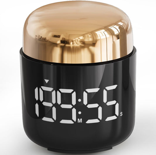 Kitchen Timer, 360 Rotate, Countup/Countdown, LED, Volume | Memory Function Back to School （Gold）