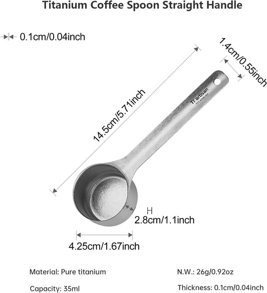 Titanium Coffee Measuring Scoop 35ml, Titanium Coffee Beans Spoon with Long Handle, Tablespoon Scooper for Ground Coffee, Loose Tea and Powder(Ice Flowers-35ml)