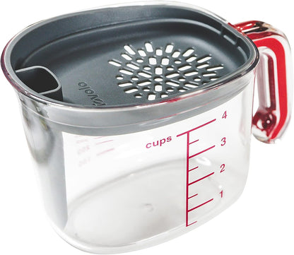 Fat Separator Gravy Strainer 4 Cup Fat Separating Measuring Cup with Lid for Cooking Gravy Broth Turkey Juices, Easy Clean Fat Skimmer Measuring Grease Gravy Boat Strainer for Meal Prep