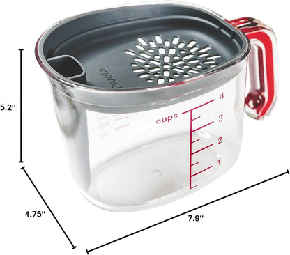 Fat Separator Gravy Strainer 4 Cup Fat Separating Measuring Cup with Lid for Cooking Gravy Broth Turkey Juices, Easy Clean Fat Skimmer Measuring Grease Gravy Boat Strainer for Meal Prep
