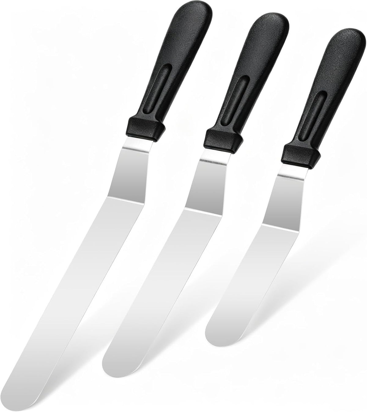 3 PCS Icing Spatulas (6",8",10") Stainless Steel Cake Decorating Spatulas Set with Black Plastic Handle for Home,Kitchen or Bakery