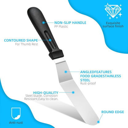 3 PCS Icing Spatulas (6",8",10") Stainless Steel Cake Decorating Spatulas Set with Black Plastic Handle for Home,Kitchen or Bakery