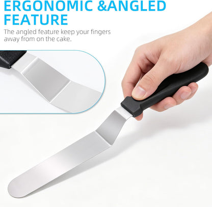 3 PCS Icing Spatulas (6",8",10") Stainless Steel Cake Decorating Spatulas Set with Black Plastic Handle for Home,Kitchen or Bakery