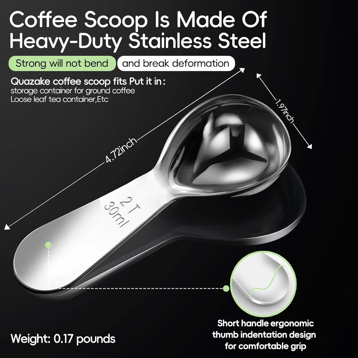 Coffee Scoop 2 Tablespoon Measuring Spoons for Ground Coffee30ML18/8(2Pcs).