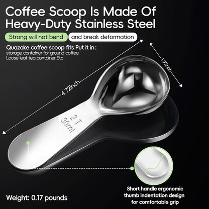 Coffee Scoop 2 Tablespoon Measuring Spoons for Ground Coffee30ML18/8(2Pcs).