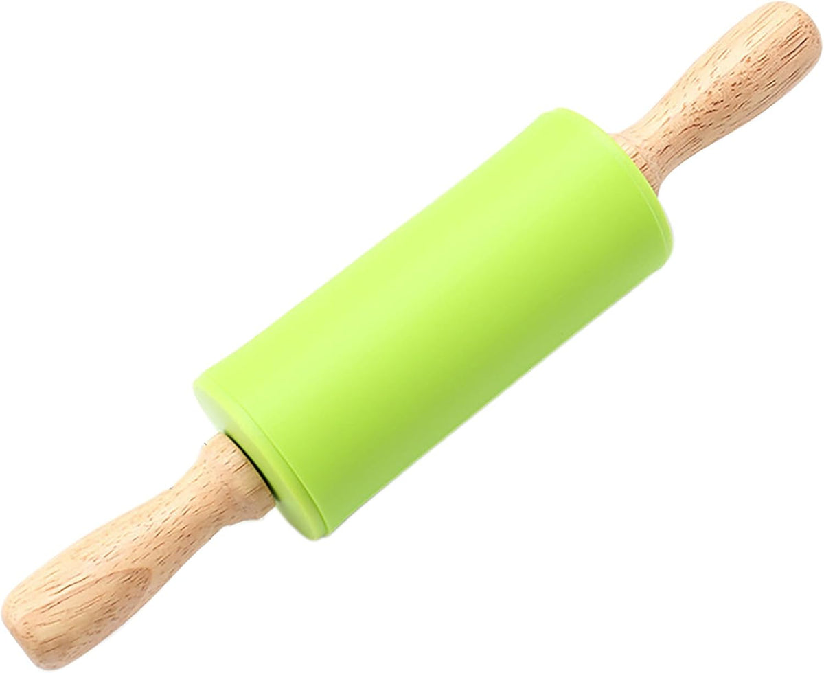 Green Rolling Pin, 9 Inch Silicon Rolling Pin with Wooden Handle for Kneading the Dough of Baking Bread, Pizza, Cookie, Noodles (green, 9 inch)