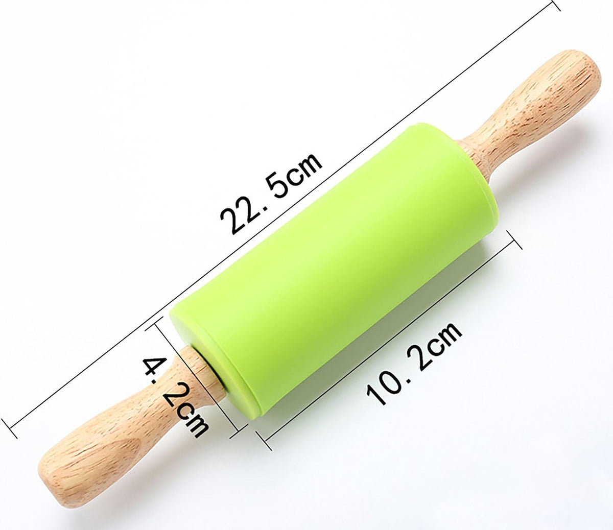 Green Rolling Pin, 9 Inch Silicon Rolling Pin with Wooden Handle for Kneading the Dough of Baking Bread, Pizza, Cookie, Noodles (green, 9 inch)