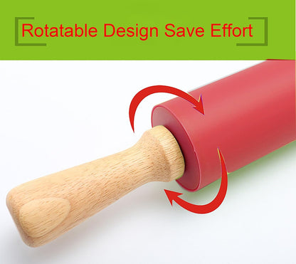 Green Rolling Pin, 9 Inch Silicon Rolling Pin with Wooden Handle for Kneading the Dough of Baking Bread, Pizza, Cookie, Noodles (green, 9 inch)