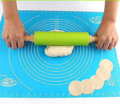Green Rolling Pin, 9 Inch Silicon Rolling Pin with Wooden Handle for Kneading the Dough of Baking Bread, Pizza, Cookie, Noodles (green, 9 inch)