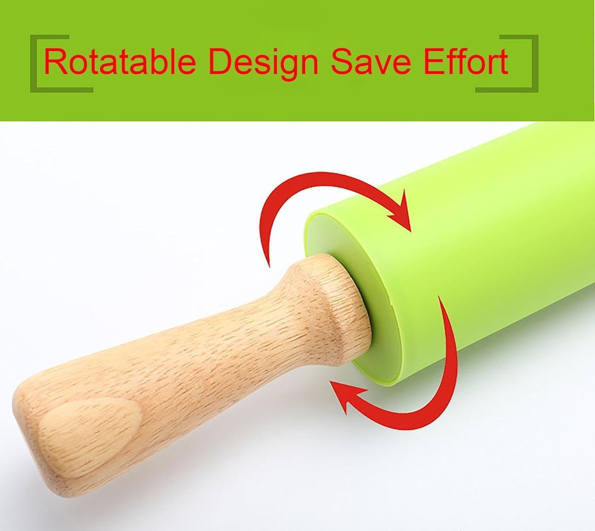 Green Rolling Pin, 9 Inch Silicon Rolling Pin with Wooden Handle for Kneading the Dough of Baking Bread, Pizza, Cookie, Noodles (green, 9 inch)