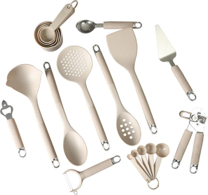 Gibson Home 20-Piece Kitchen Gadget & Tool Set – Nylon Cooking Utensils Spatulas, Ladle, Skimmer, Serving Spoons, Measuring Cups & Spoons, Can Opener, Peeler, Ice Cream Scoop & More