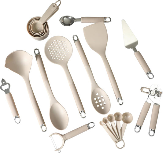 Gibson Home 20-Piece Kitchen Gadget & Tool Set – Nylon Cooking Utensils Spatulas, Ladle, Skimmer, Serving Spoons, Measuring Cups & Spoons, Can Opener, Peeler, Ice Cream Scoop & More