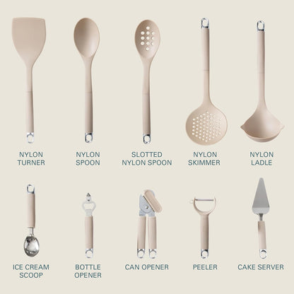 Gibson Home 20-Piece Kitchen Gadget & Tool Set – Nylon Cooking Utensils Spatulas, Ladle, Skimmer, Serving Spoons, Measuring Cups & Spoons, Can Opener, Peeler, Ice Cream Scoop & More