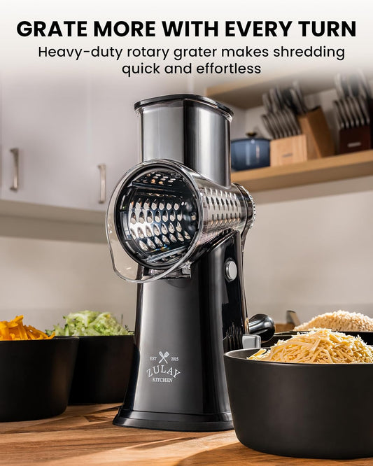 Rotary Cheese Grater 5 Blade Cheese Shredder - Manual Hand Crank Cheese Grater With Reinforced Suction & 5 Interchangeable Drums - Easy to Use, Vegetable Chopper Round Mandoline Slicer - Colors A