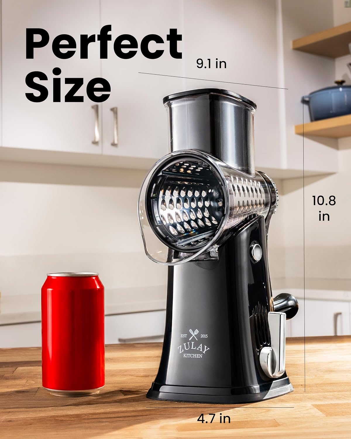 Rotary Cheese Grater 5 Blade Cheese Shredder - Manual Hand Crank Cheese Grater With Reinforced Suction & 5 Interchangeable Drums - Easy to Use, Vegetable Chopper Round Mandoline Slicer - Colors A