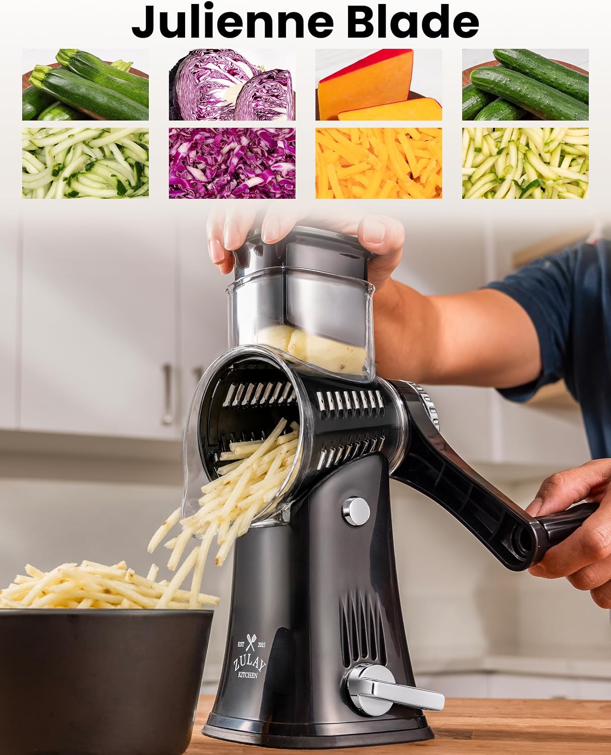 Rotary Cheese Grater 5 Blade Cheese Shredder - Manual Hand Crank Cheese Grater With Reinforced Suction & 5 Interchangeable Drums - Easy to Use, Vegetable Chopper Round Mandoline Slicer - Colors A