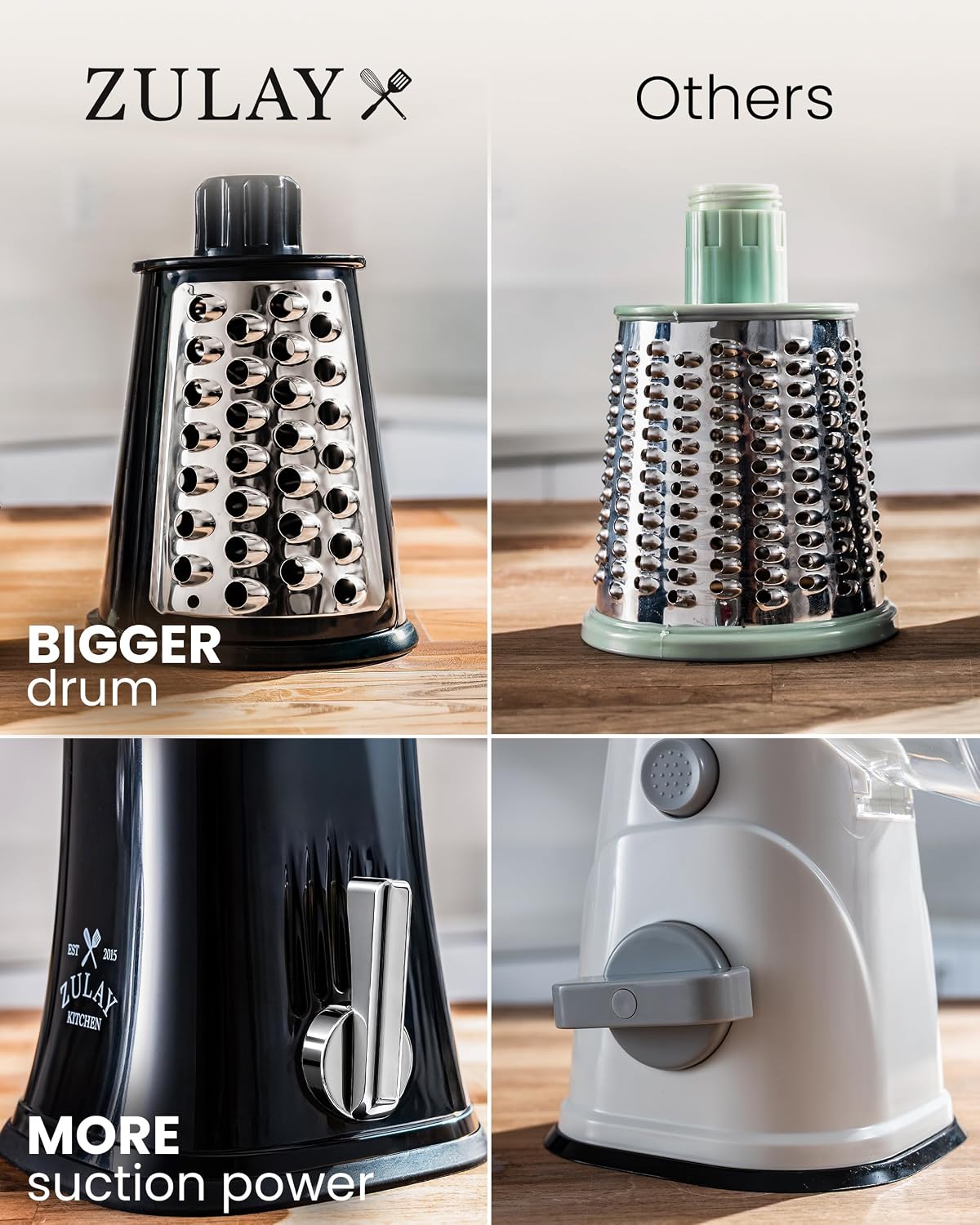 Rotary Cheese Grater 5 Blade Cheese Shredder - Manual Hand Crank Cheese Grater With Reinforced Suction & 5 Interchangeable Drums - Easy to Use, Vegetable Chopper Round Mandoline Slicer - Colors A