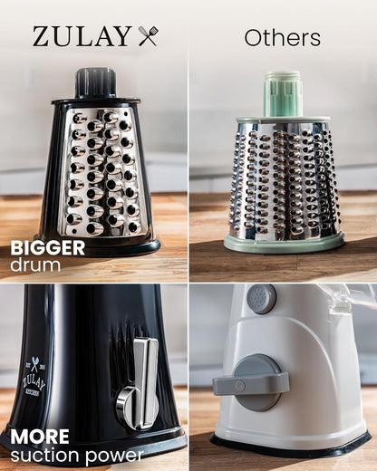 Rotary Cheese Grater 5 Blade Cheese Shredder - Manual Hand Crank Cheese Grater With Reinforced Suction & 5 Interchangeable Drums - Easy to Use, Vegetable Chopper Round Mandoline Slicer - Colors A