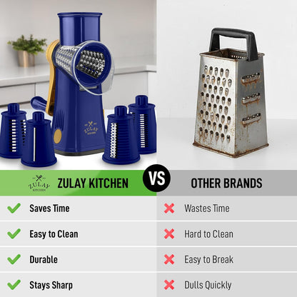 Rotary Cheese Grater 5 Blade Cheese Shredder - Manual Hand Crank Cheese Grater With Reinforced Suction & 5 Interchangeable Drums - Easy to Use, Vegetable Chopper Round Mandoline Slicer - Colors A