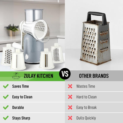Rotary Cheese Grater 5 Blade Cheese Shredder - Manual Hand Crank Cheese Grater With Reinforced Suction & 5 Interchangeable Drums - Easy to Use, Vegetable Chopper Round Mandoline Slicer - Colors A