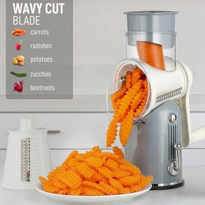 Rotary Cheese Grater 5 Blade Cheese Shredder - Manual Hand Crank Cheese Grater With Reinforced Suction & 5 Interchangeable Drums - Easy to Use, Vegetable Chopper Round Mandoline Slicer - Colors A
