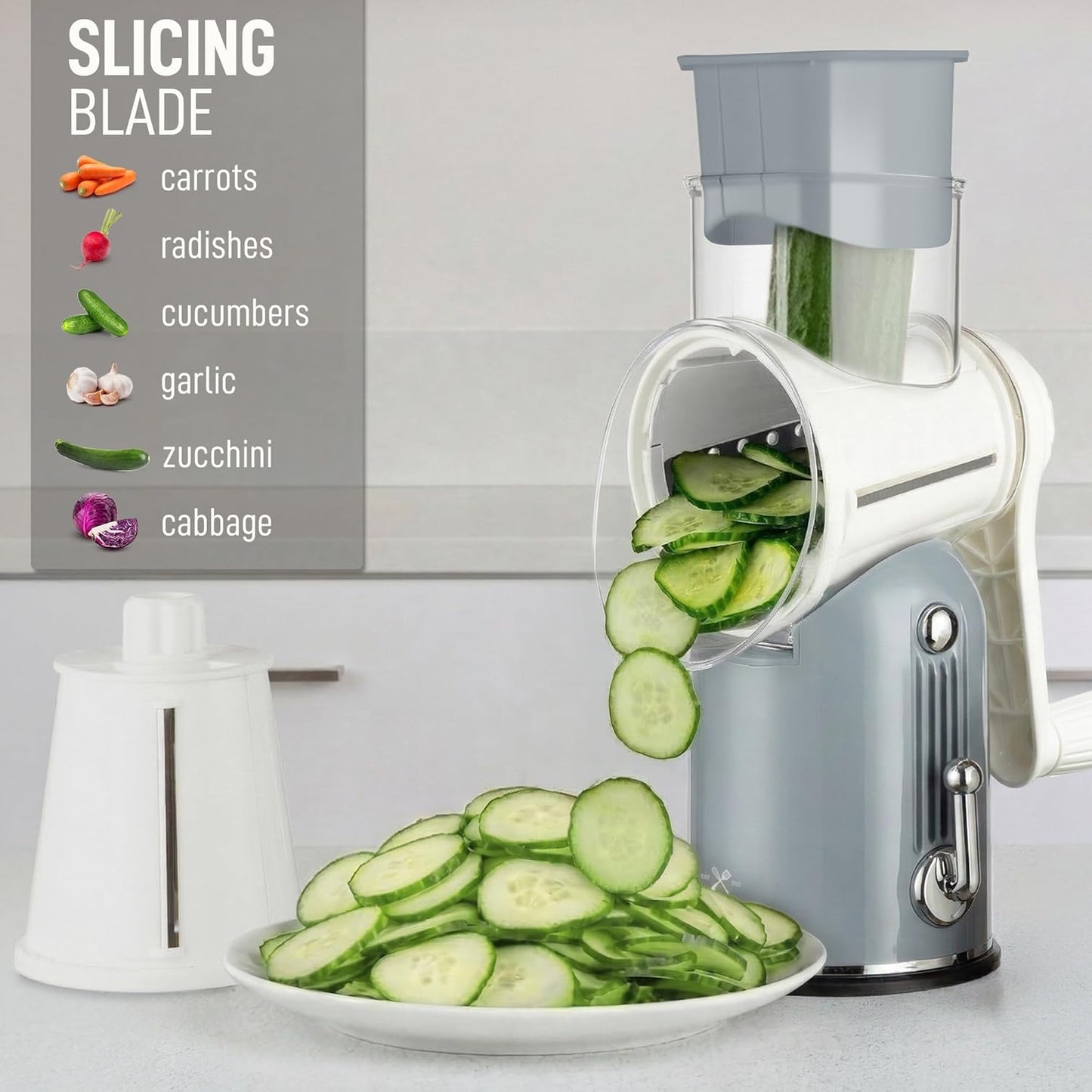 Rotary Cheese Grater 5 Blade Cheese Shredder - Manual Hand Crank Cheese Grater With Reinforced Suction & 5 Interchangeable Drums - Easy to Use, Vegetable Chopper Round Mandoline Slicer - Colors A
