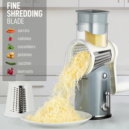 Rotary Cheese Grater 5 Blade Cheese Shredder - Manual Hand Crank Cheese Grater With Reinforced Suction & 5 Interchangeable Drums - Easy to Use, Vegetable Chopper Round Mandoline Slicer - Colors A