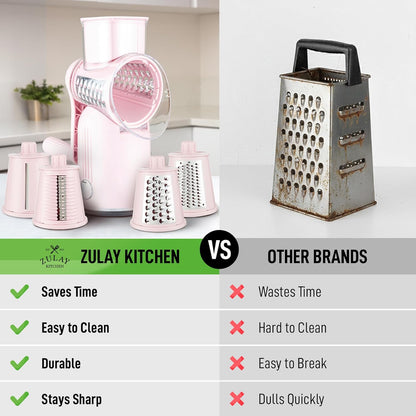 Rotary Cheese Grater 5 Blade Cheese Shredder - Manual Hand Crank Cheese Grater With Reinforced Suction & 5 Interchangeable Drums - Easy to Use, Vegetable Chopper Round Mandoline Slicer - Colors A