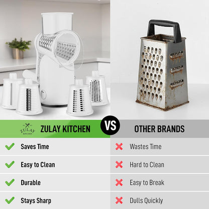 Rotary Cheese Grater 5 Blade Cheese Shredder - Manual Hand Crank Cheese Grater With Reinforced Suction & 5 Interchangeable Drums - Easy to Use, Vegetable Chopper Round Mandoline Slicer - Colors A