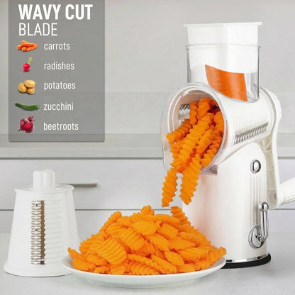 Rotary Cheese Grater 5 Blade Cheese Shredder - Manual Hand Crank Cheese Grater With Reinforced Suction & 5 Interchangeable Drums - Easy to Use, Vegetable Chopper Round Mandoline Slicer - Colors A