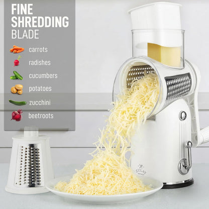 Rotary Cheese Grater 5 Blade Cheese Shredder - Manual Hand Crank Cheese Grater With Reinforced Suction & 5 Interchangeable Drums - Easy to Use, Vegetable Chopper Round Mandoline Slicer - Colors A