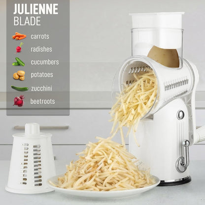 Rotary Cheese Grater 5 Blade Cheese Shredder - Manual Hand Crank Cheese Grater With Reinforced Suction & 5 Interchangeable Drums - Easy to Use, Vegetable Chopper Round Mandoline Slicer - Colors A