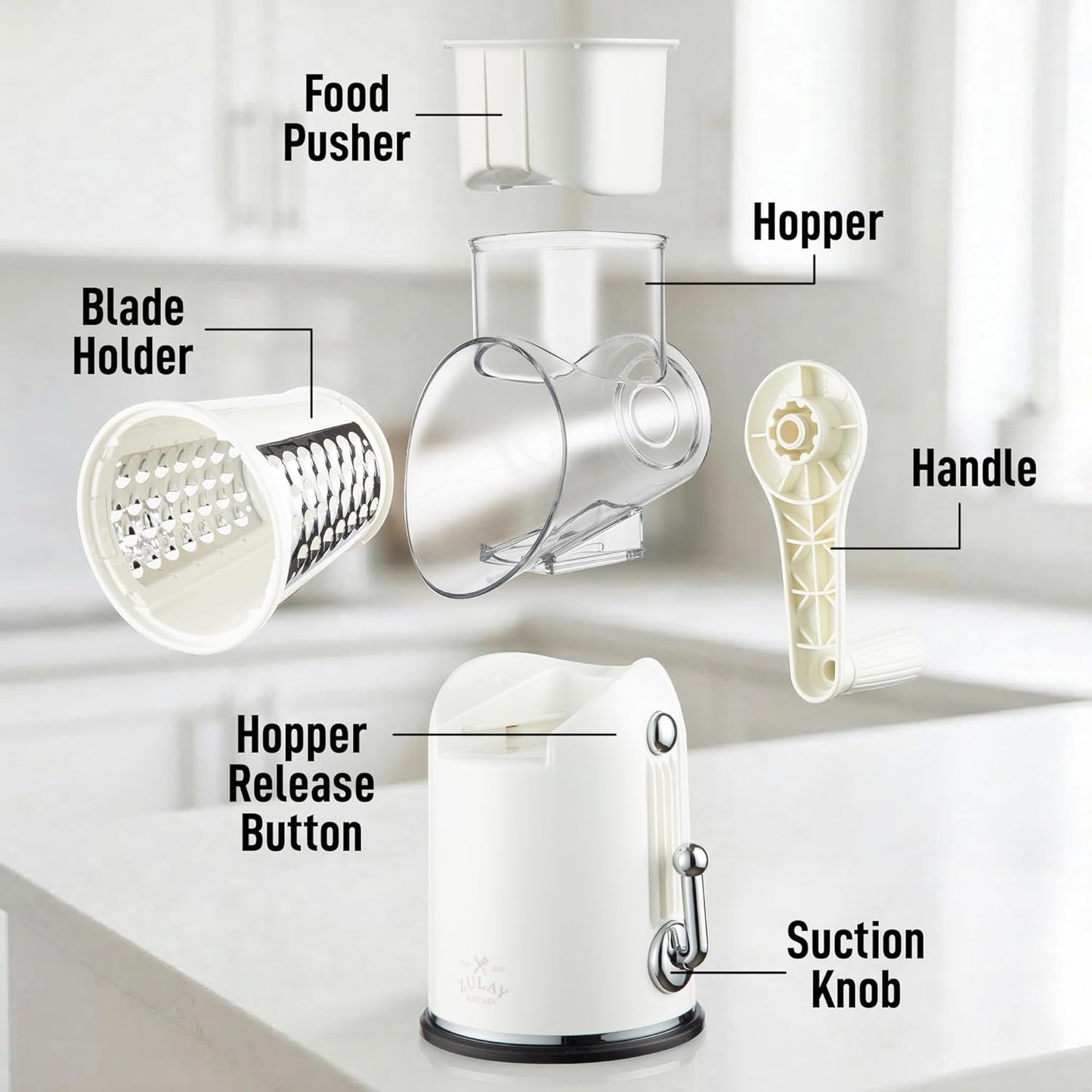 Rotary Cheese Grater 5 Blade Cheese Shredder - Manual Hand Crank Cheese Grater With Reinforced Suction & 5 Interchangeable Drums - Easy to Use, Vegetable Chopper Round Mandoline Slicer - Colors A