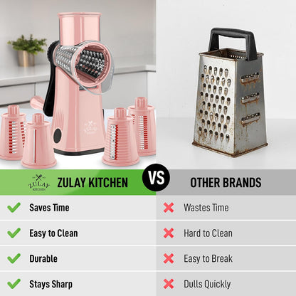 Rotary Cheese Grater 5 Blade Cheese Shredder - Manual Hand Crank Cheese Grater With Reinforced Suction & 5 Interchangeable Drums - Easy to Use, Vegetable Chopper Round Mandoline Slicer - Colors A