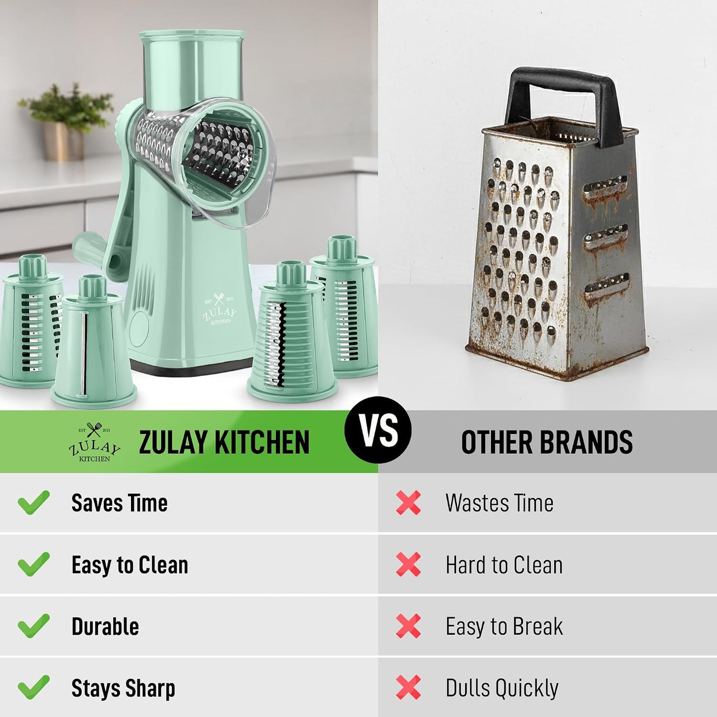 Rotary Cheese Grater 5 Blade Cheese Shredder - Manual Hand Crank Cheese Grater With Reinforced Suction & 5 Interchangeable Drums - Easy to Use, Vegetable Chopper Round Mandoline Slicer - Colors A