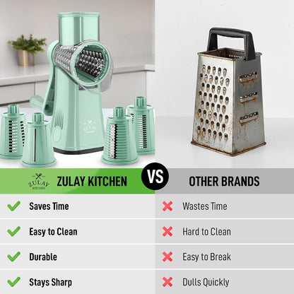Rotary Cheese Grater 5 Blade Cheese Shredder - Manual Hand Crank Cheese Grater With Reinforced Suction & 5 Interchangeable Drums - Easy to Use, Vegetable Chopper Round Mandoline Slicer - Colors A