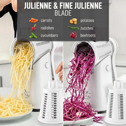 Rotary Cheese Grater 5 Blade Cheese Shredder - Manual Hand Crank Cheese Grater With Reinforced Suction & 5 Interchangeable Drums - Easy to Use, Vegetable Chopper Round Mandoline Slicer - Colors A
