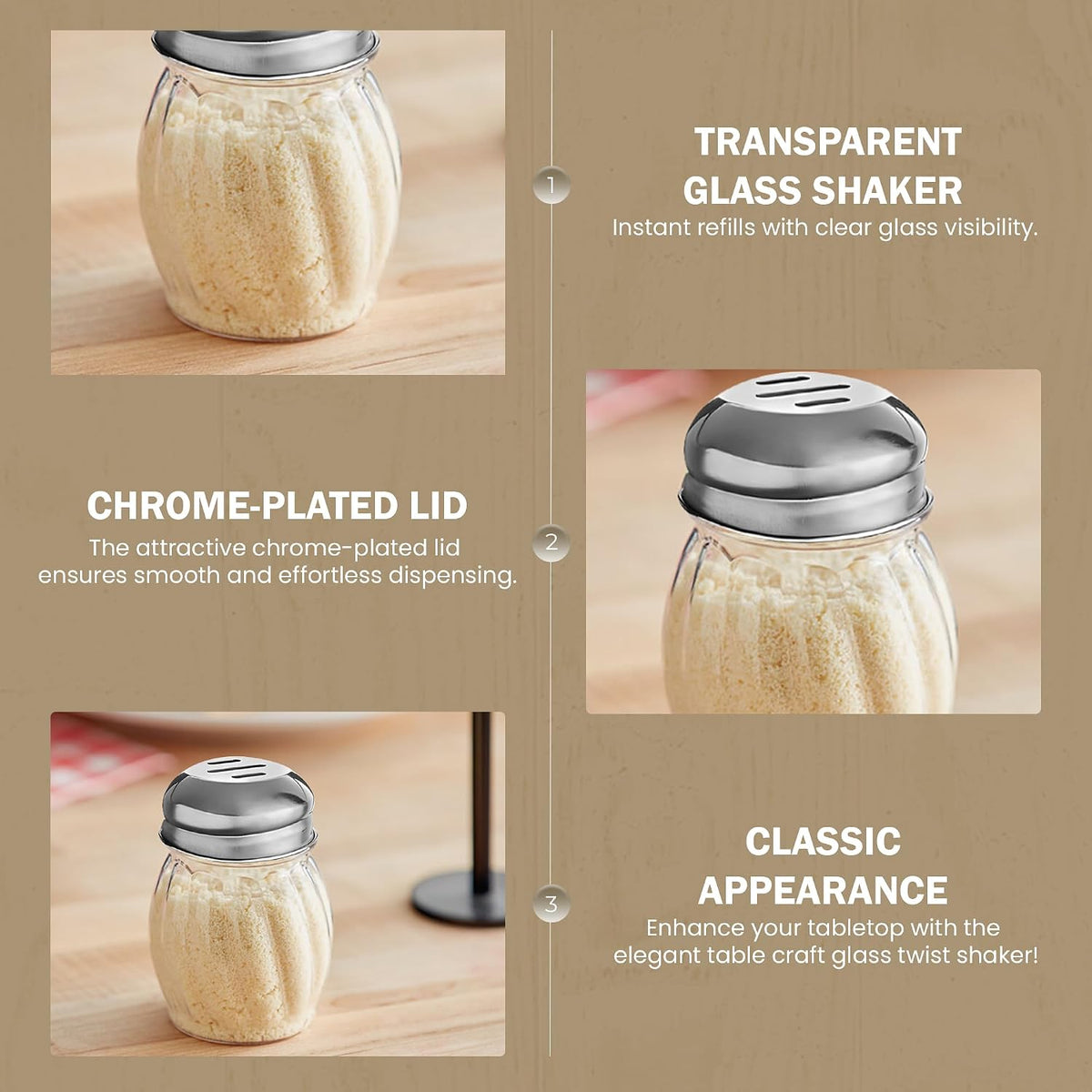 3.5-Inch Glass Shaker with Chrome Plated Perforated Lid